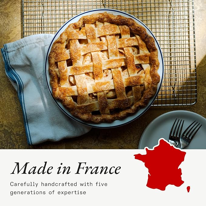 Made In Cookware | 9" Pie Dish | Navy Rim | Handcrafted Porcelain | Professional Bakeware | Crafted in France