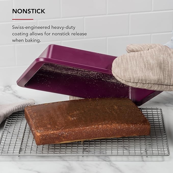 KitchenAid Nonstick Swiss Engineered Aluminized Steel Cake Pan, Dishwasher Safe, Beetroot, 9 x 13 Inch