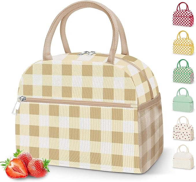 DALINDA Corduroy Lunch Box for Women,Insulated Lunch Bag Cute Cooler Tote Bag,Reusable 11L Large Capacity for Work Camping Picnic