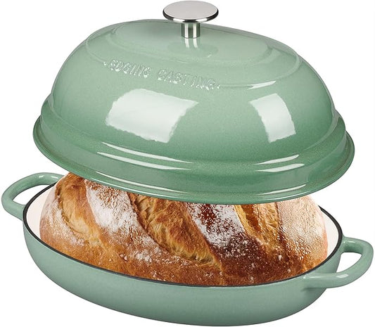 Enameled Oval Cast Iron Dutch Oven Pot with Lid, Bread Dutch Oven for Sourdough Bread Baking, Dutch Oven Bread, Bread Oven, 6QT, Sage Green