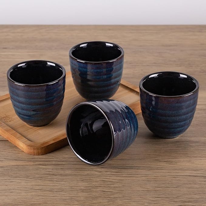 Ceramic Japanese Tea Cups, 5 oz Tea Cup, Chinese Tea Cup, Asian Teacup, Teacups, Set of 4, Blue