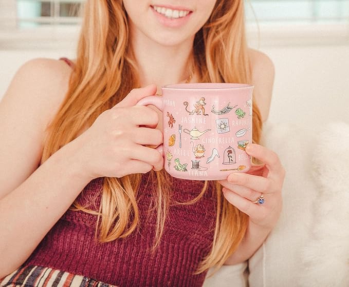 Disney Princess Icons Ceramic Camper Mug | BPA-Free Travel Coffee Cup For Espresso, Caffeine, Cocoa, Beverages | Home & Kitchen Essentials | Cute Gifts and Collectibles | Holds 20 Ounces | BPA-Free, For Espresso, Caffeine, Cocoa, Beverages