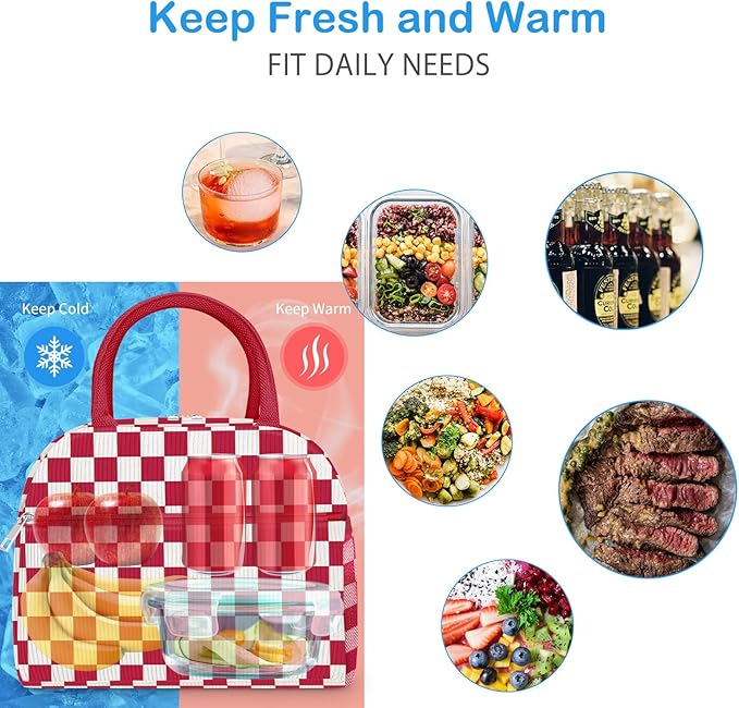 DALINDA Corduroy Lunch Box for Women,Insulated Lunch Bag Cute Cooler Tote Bag,Reusable 11L Large Capacity for Work Camping Picnic