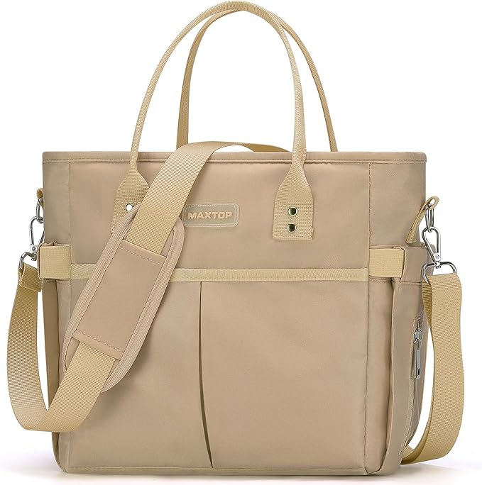 MAXTOP Lunch Bag Women for Work Insulated Thermal Lunch Box with Wide-Open Pocket Reusable Leakproof Cooler Bags with Removable Shoulder Strap for Teacher Nurse Office Picnic Travel Khaki