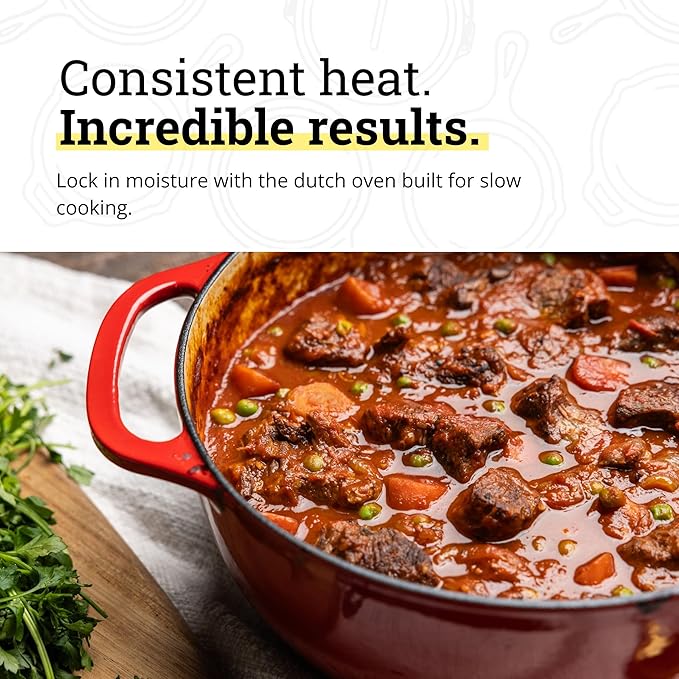 Lodge Essential Enamel Cast Iron Dutch Oven - Perfect for Bread Baking, Braising, Marinating & Slow Cooking - Features Moisture-Sealing Lid & Dual Handles - Kitchen Essentials - 6 Quarts - Island Spice Red