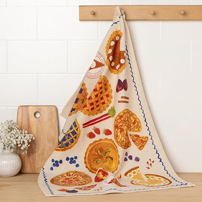 Now Designs by Danica Kitchen Cloth Cotton Dishtowel - Sweet as Pie, White, 18 x 28in