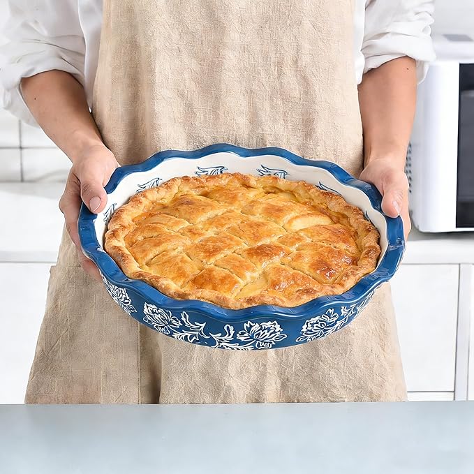 Wisenvoy Pie Pan Ceramic Pie Dish Blue Pie Plate Porcelain Deep Dish Pie Pan Non-Stick Pie Pans