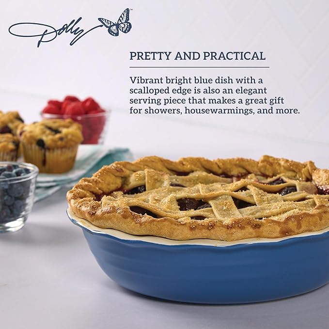 Dolly Parton Pie Dish Durable Stoneware, Even Heat Distribution, Perfect for Sweet and Savory Baking, 10.08 x 10.24 x 2.4 Inch