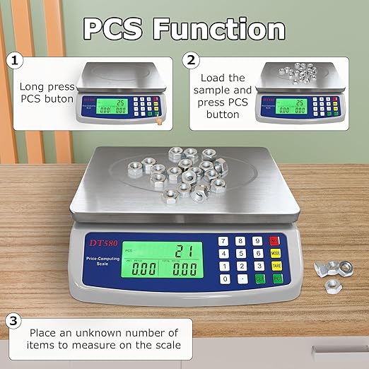 Digital Kitchen Scale 40kg/88lb Stainless Steel Price Computing Scale Counting Scale Deli Scale with Large LCD Display for Baking Bread Cooking Meat Prep Parts and Coins Adapter Included