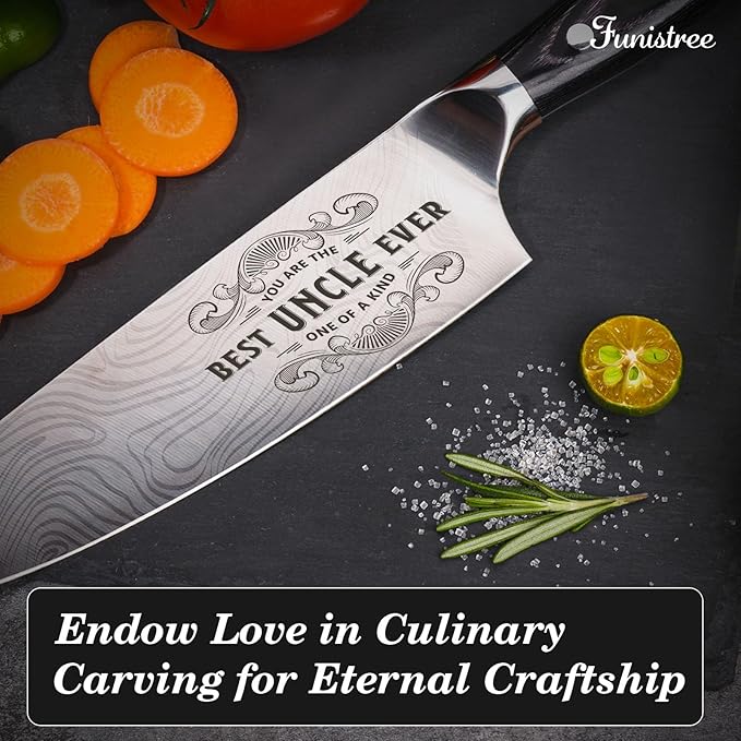 Best Uncle Ever Gifts for Men Uncle, 8 inch Professional German High Carbon Stainless Steel Chef Knife, Kitchen Cooking Knife Gifts for Birthday, Gifts for Uncle Men