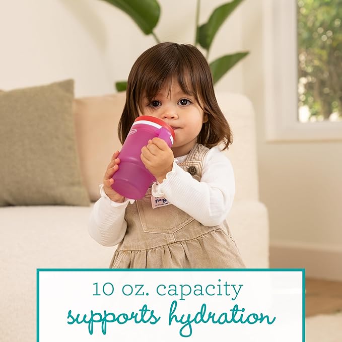 Infantino My 1st Tumbler, Durable Plastic Sippy Cup with Straw & Handle, Spill-Resistant, for On-The-Go, BPA-Free Transition Baby Cup, Raspberry Cream
