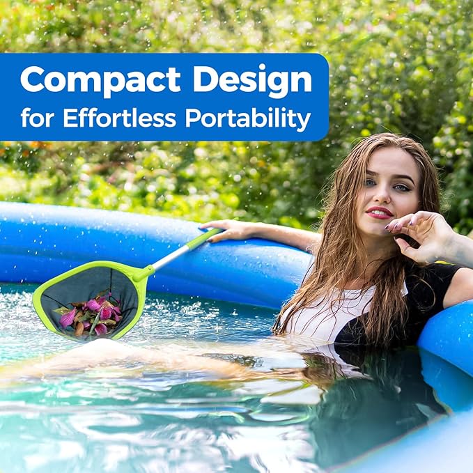 Pool Net Total Length 26.8 inches, Swimming Pool Skimmer Net with Aluminum Pole for Fast Cleaning Ponds, Hot Tub, and Spas, Pool Cleaner Supplies and Accessories