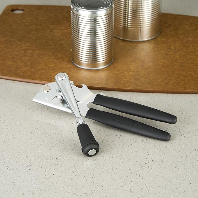 Restaurantware Stainless Steel Magnetic Manual Can Opener - 36 Pack - German Standard Black Crank Can Opener with Magnet, Ergonomic Handle, Non-Slip- Heavy-Duty Hand Can Opener, Easy Turn, Sharp Blade