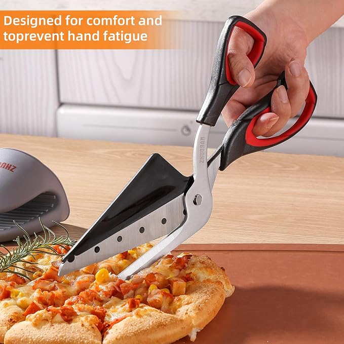 Pizza Scissors, Pizza Cutter with Shovel, Food-Grade Sharp Stainless Steel Blade and Soft Grip Handle, Multifunctional Kitchen Scissors, 27cm (black)