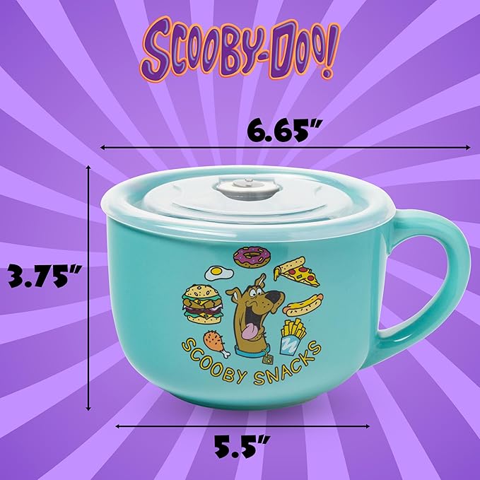 Silver Buffalo Scooby Doo Scooby Snacks Ceramic Soup Mug with Vented Plastic Lid, 24 Ounces