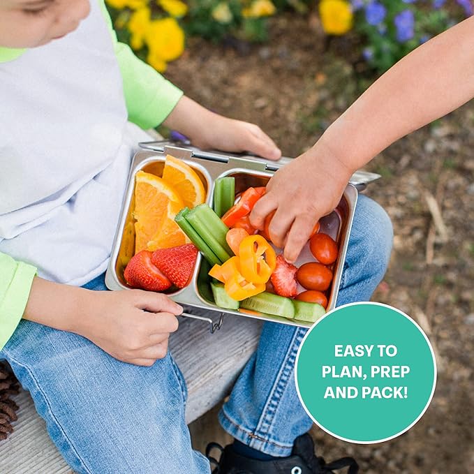 PlanetBox Shuttle Stainless Shuttle Bento Box Style Lunch Box for Kids with 2 Compartments – Durable, Dishwasher Safe & BPA-Free Food Container