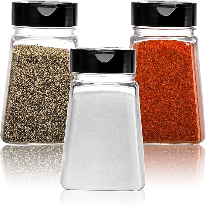 Tebery 24 Pack Clear Plastic Spice Jars with Black Flap Cap, 9OZ Seasoning Jars Storage Container Bottle To Pour Or Sifter Shaker for Storing Spice, Herbs and Powders