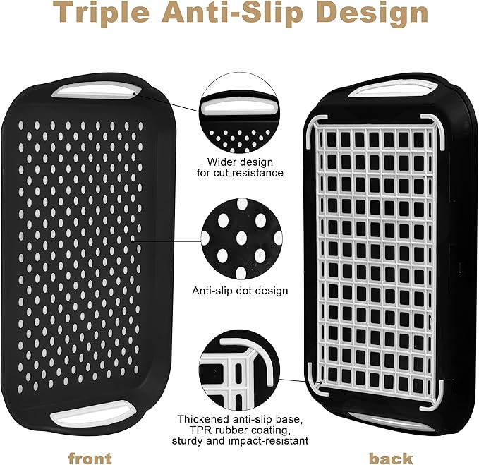 Non Slip Lap Trays with Handles, Set of 2 Food Trays for Eating on Couch, Dishwasher Safe Rectangular Serving Trays for Dinner, Breakfast & Snacks (Black)