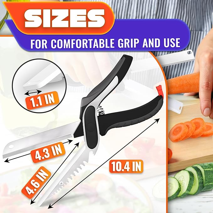 6-in-1 Cutting Board Scissors – Heavy Duty & Dishwasher-Safe Kitchen Shears with Ribbed No-Slip Blade, Spring-Assist, & Safety Lock – Meat, Fruits, Fish & Vegetable Scissors Food Cutter | Fish Scaler