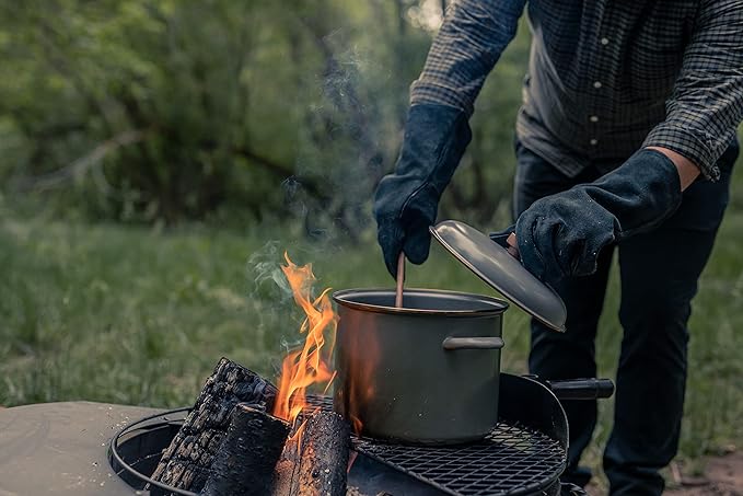 Barebones Enamel Stock Pot - Durable Enamel-Coated Steel Pot for Even Heating and Outdoor Cooking Of Soups, Stews and Chili (Slate Gray)
