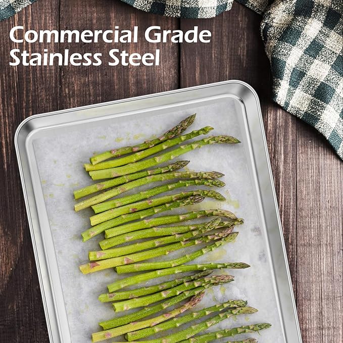Stainless Steel Baking Sheets Set of 2, Leonyo Quarter 9IN x 13IN Stainless Steel Cookie Sheets for Baking, 1IN Deep Metal Toaster Oven Pan Tray for Oven, Dishwasher Safe