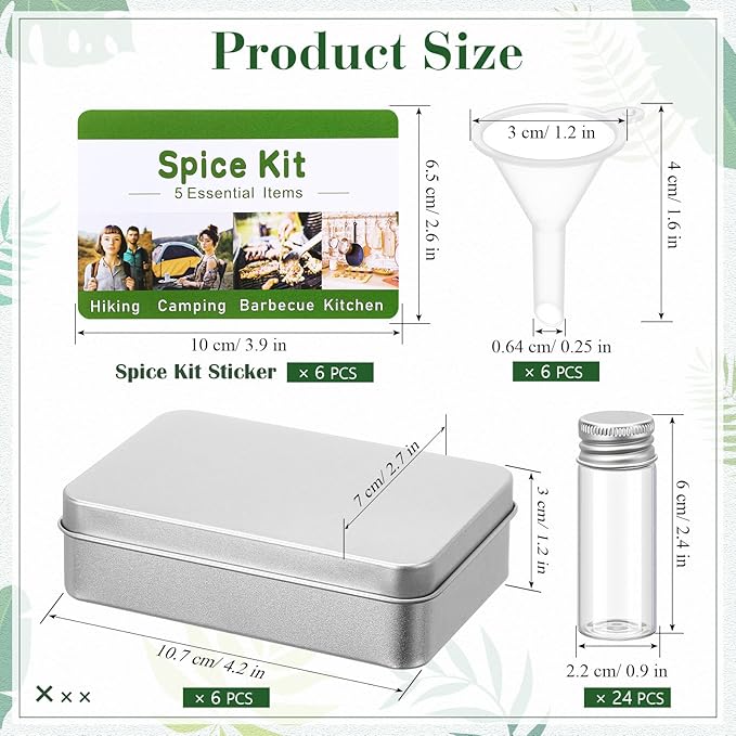 6 Sets Mini Camping Spice Kit with 4 Herb Spice Jar Mini Condiment Bottle Labels Sticker Funnel Metal Portable Seasoning Container for Travel Camping Kitchen Outdoor Picnic BBQ