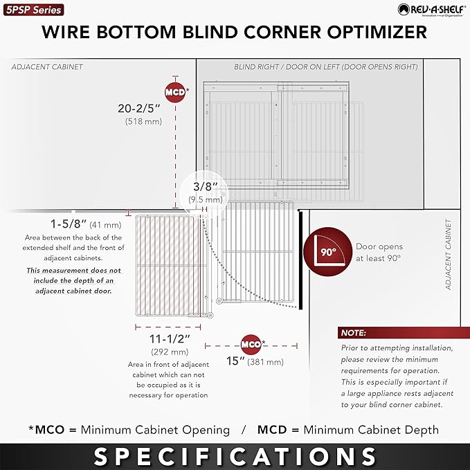 Rev-A-Shelf Chrome Two-Tier Wire Bottom Optimizer for 15" Blind Corner Cabinet Openings, Storage Organizer with 4 Shelves, 5PSP-15-CR
