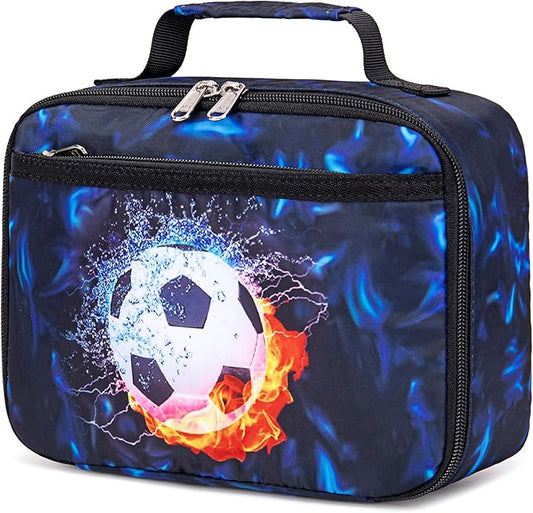 LEDAOU Lunch Box Kids Boys Girls Lunch Bag Insulated Lunch Box Toddler Reusable Lunchbox for School Picnic Hiking (Soccer Blue)