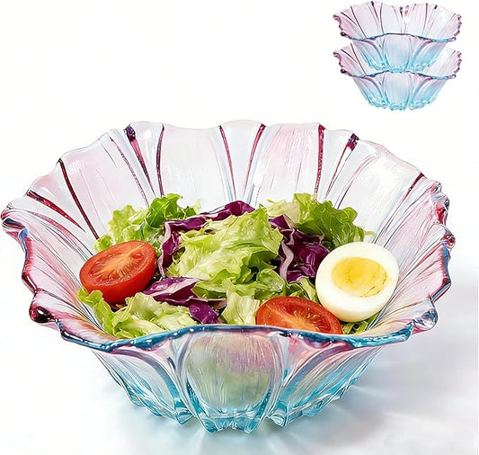2 Piece Glass Salad Bowl Set - 7.3" Decorative Serving Bowls, 17 OZ (500ml) Multipurpose Bowls for Fruits, Veggies, Snacks, Candies, Desserts, Family Dinners & Parties (Colorful, medium size)