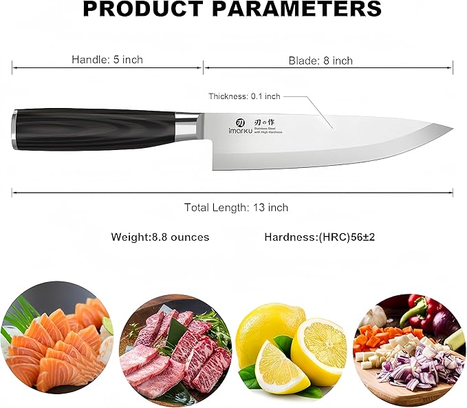 imarku Chef Knife 8-Inch Pro Japanese Kitchen Knife High-Carbon Stainless Steel Paring Knife Ergonomic Handle Rasor Sharp Single-Bevel Edge Birthday Gift for Women and Men