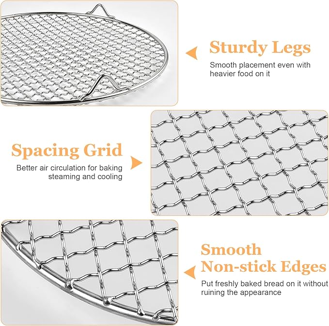 2 pcs Round Cooling Rack, 11'' Grill Wire Cooling Racks, Stainless Steel Cross Wire Cooking Racks, Round Grilling Rack with 20mm Legs for Cooking Baking BBQ Air Fryer Oven Enamel Pot