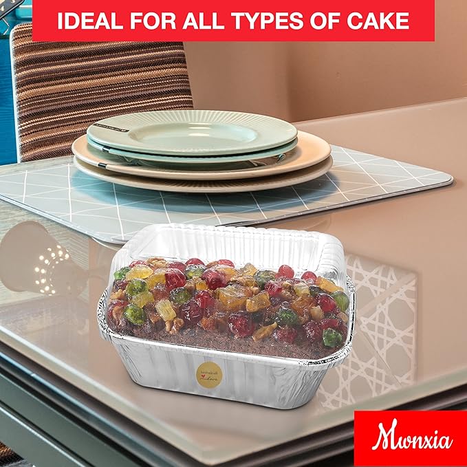 Mini Loaf Pans with Lids 50 Pack Small Aluminum Pans with Lids 6x3.5x2 complete with Baked with Love Stickers for Baking Bread, Fruit Cake, Banana Bread, Meatloaf and Baked Goods