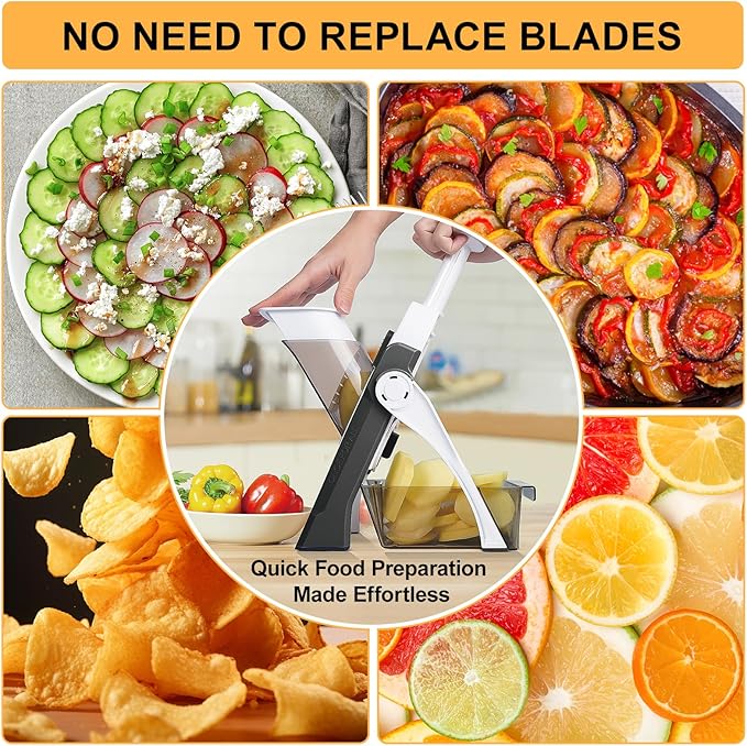 Safe Mandoline Slicer for Kitchen, Vegetable & Food Cutter, Thickness Adjustable 0.1-8 mm. Easy to Clean, Storage, Kitchen Faster Slice Artifact (Only Slice, Gray)