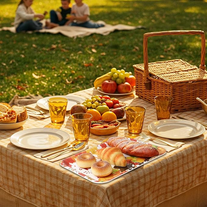 Whaline 3 Pcs Thanksgiving Day Serving Trays Turkey Pumpkin Maple Leaves Reusable Melamine Trays Platters for Fall Autumn Harvest Holiday Party Food Snack Dessert Decorations, 10 x 13 Inch