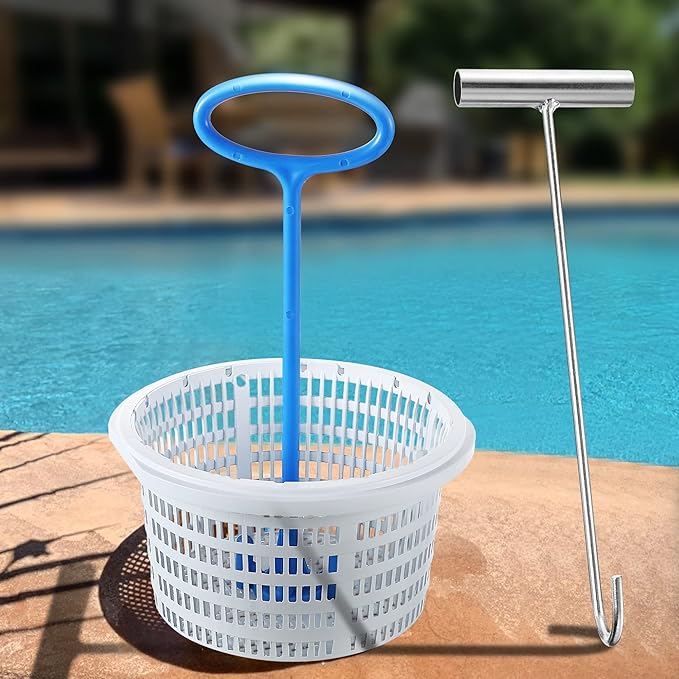 Dreyoo Pool Skimmer Basket Handle, Universal Skimmer Basket Hook Tool with Handle for Inground Above Pool Debris Removal, Keeps Hands Clean and Safe(1 Piece)