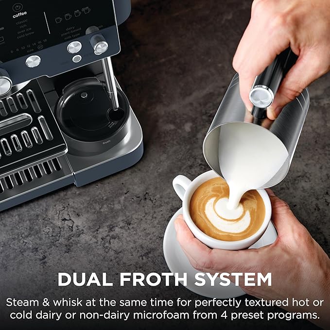 Ninja Luxe Café Premier 3-in-1 Espresso Machine, Drip Coffee, & Rapid Cold Brew | Built-in Coffee Grinder, Hands-Free Milk Frother, Assisted Tamper for Cappuccinos & Lattes | Cyberspace | ES601CY