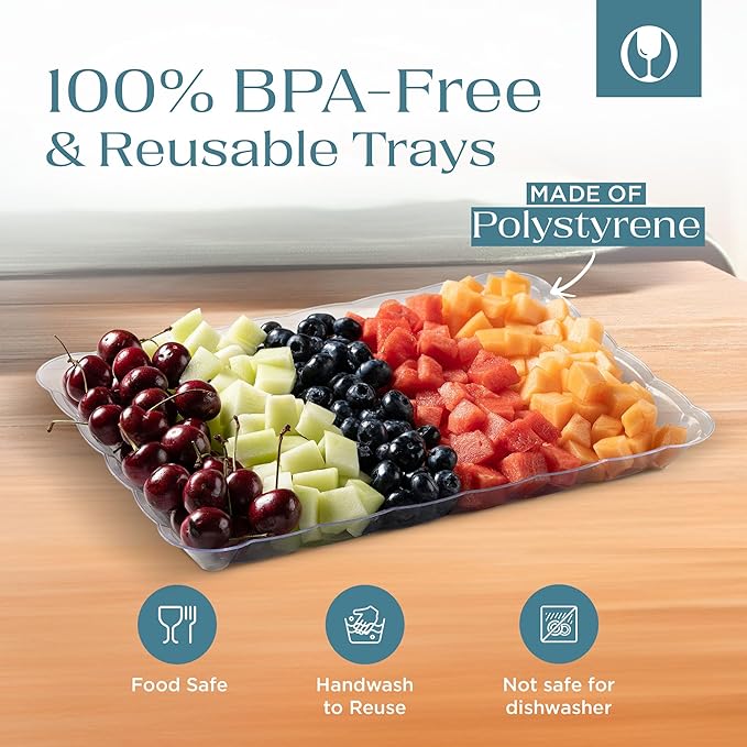 Posh Setting Clear Serving Trays Disposable - Plastic Platters - Plastic Platters and Trays for Party- Clear, Gold & Black, White Serving Dishes, 9x13, 4 Pack
