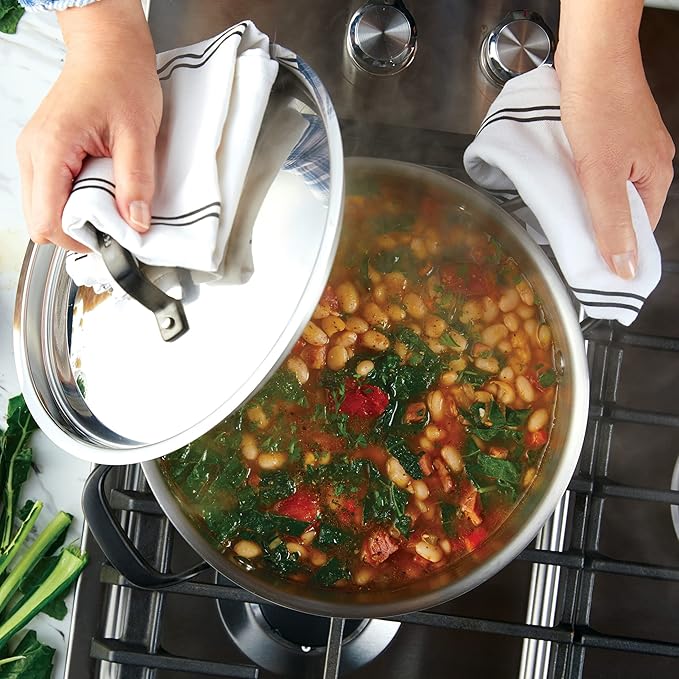 KitchenAid 5-Ply Clad Polished Stainless Steel Stock Pot/Stockpot with Lid, 6 Quart - Stainless Steel