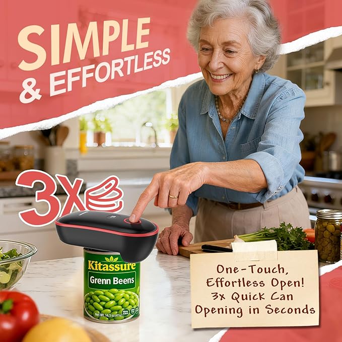 Handsfree Smart Touch Rechargeable Electric Can Opener Easy Flex Side Cut All Can Sizes with LED Display and Smooth Edge Safety for Arthritis & Seniors, Auto Kitchen Christmas Gifts (Black)