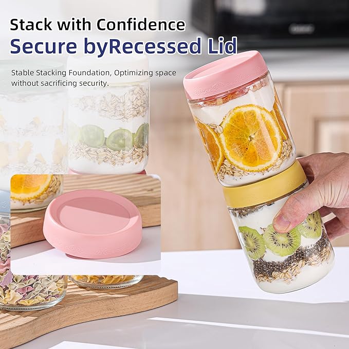 10 OZ 8Pack, Overnight Oats Jars with Lids, Glass Meal Prep Containers, Airtight Mason Jars for Breakfast, Yogurt Parfait, Salad & Smoothies, Leakproof and Reusable Food Storage Jars