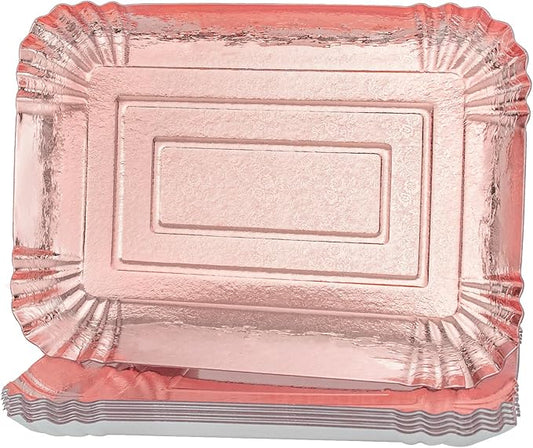 10 PCS Rose Gold Rectangle Trays, Heavy Duty Disposable Paper Cardboard for Platters, for Elegant Dessert Table Serving Parties, Cupcake Display, Birthday Party, Christmas, Valentines Day Weddings