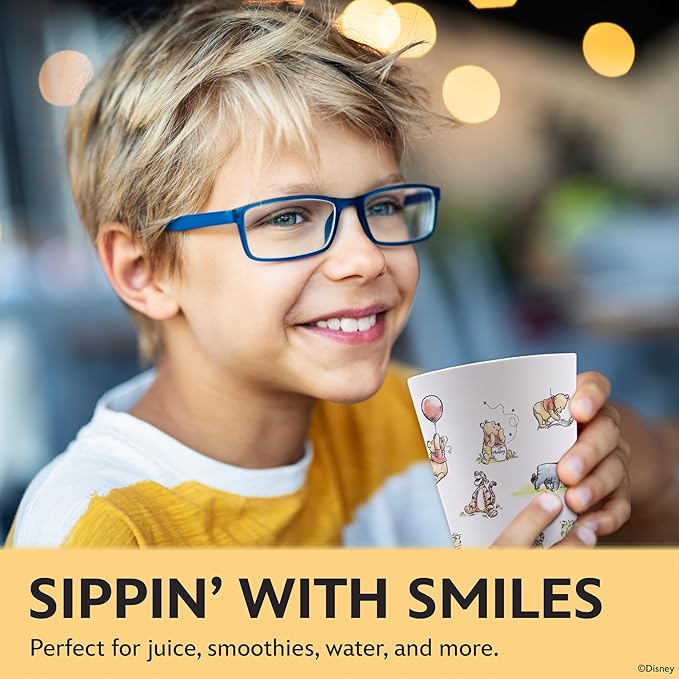 Disney Reusable Plastic Cups – 4 Pack 16 oz Plastic Drinking Glasses with Mickey, Stitch, Pooh, or Disney100 Designs – BPA-Free, Stackable, Top Rack Dishwasher Safe Tumblers for Water, Juice & More