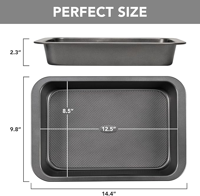 Tiawudi Cake Pan, Nonstick Baking Pan for Cake, Bread, Brownie or Lasagna, Heavy Duty Baking Dish with Diamond Texture Pattern and Wide Grips