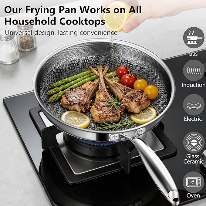 Non Stick Frying Pans, 8-inch Hybrid Frying Pans Nonstick Stainless Steel Skillets, Dishwasher & Oven-Safe, Stay-Cool Handle, PFOA Free Cookware, Compatible with All Cooktops