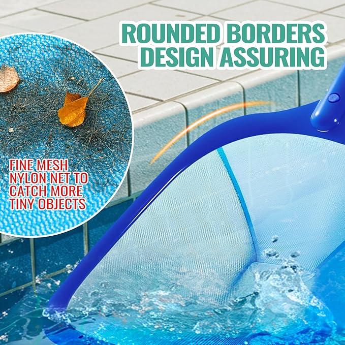 Pool Skimmer Net Swimming Pool Cleaning Supplies Professional Leaf Rake Fine Mesh Frame Net (Azul, 60 inch) Pack