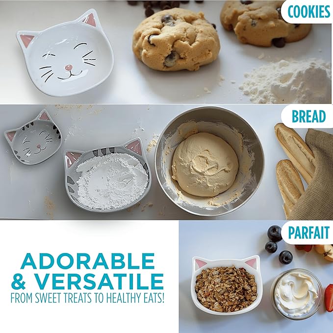 Cat Measuring Cups Set - Novelty Cat Kitchen Accessories & Baking Gifts - Unique Measuring Cups for Stackable & Cute Baking Supplies - Durable, Fun and Decorative Kitty Cup for Cooking (Set of 4)
