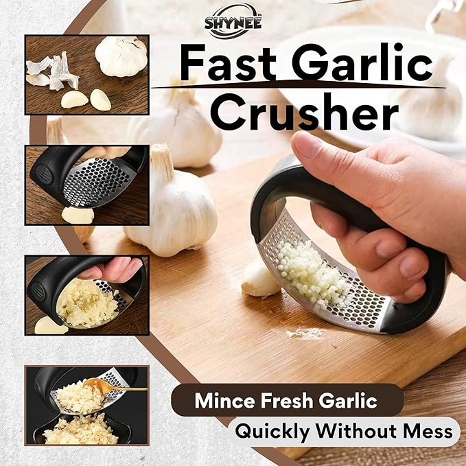 4PCs Kitchen Essentials Kit – Lemon Squeezer, Garlic Press, Stainless Steel Whisk, Multi-Use Grater, Cheese Grater – Durable, Easy to Clean Cooking Tools Set for Everyday Meal Prep