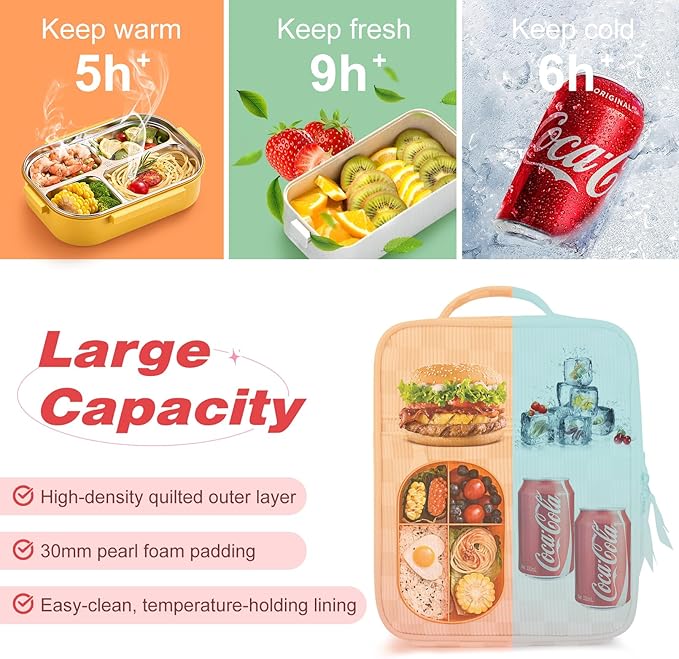 Aileam Lunch Box Lunch Bag for Women Cute Girls Insulated Womens Lunch Bag For Work Quilted Large Capacity Reusable Insulated Cooler for Work School Picnic Travel Beige Checker