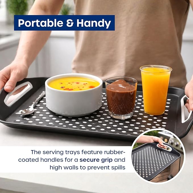 Food Trays for Eating on Couch - 2 Pack - Non Slip Dinner Trays for Eating Set of 2 Non Slip Serving Tray and Food Tray with Handles (White)