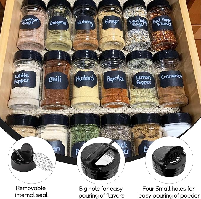 Ysglory 36 Pack 3 Oz Plastic Spice Jars Bottles Empty Seasoning Bottles Containers Small Clear Spice Shaker and Stickers with Black Cap for Storing Spices, Salt, Herbs